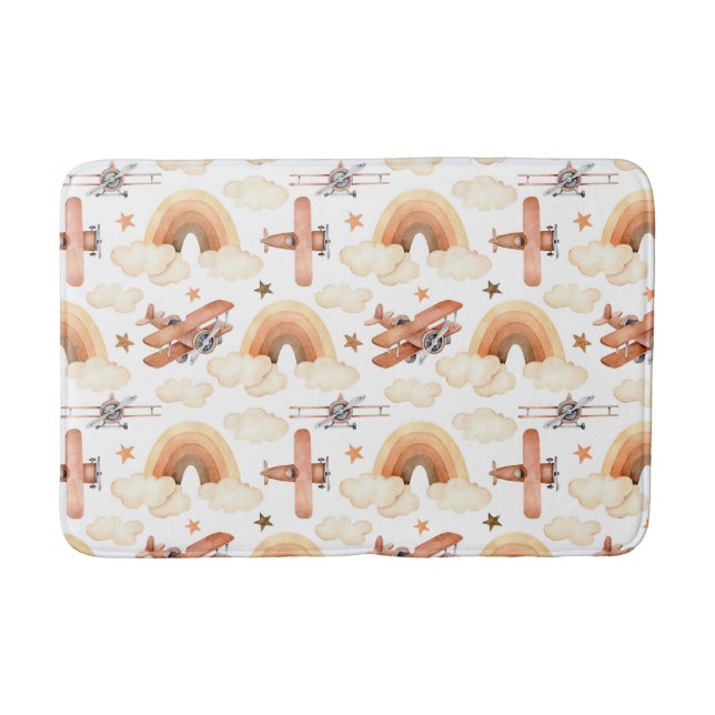 Tapis De Bain Cute aquarelle Rainbow Motif d'avion (Devant)