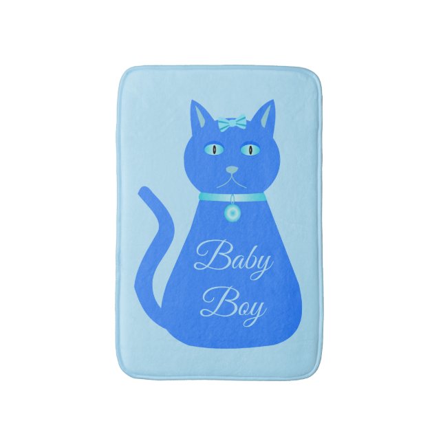 Tapis De Bain Cute Blue Baby Boy Chat Personnalisé (Devant (Vertical))
