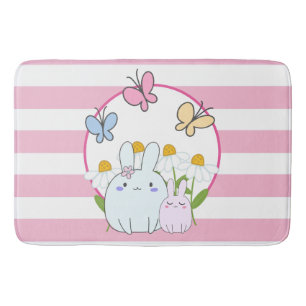 Tapis De Bain Cute Bunnies avec marguerites de printemps et papi
