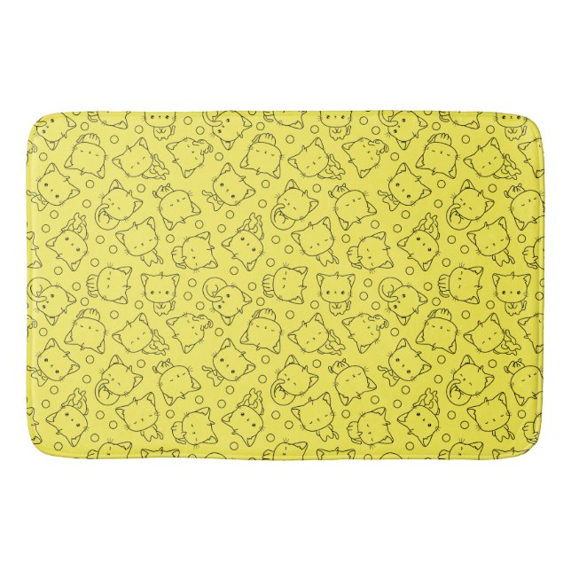 Tapis De Bain Cute chatons et pois noir et jaune (Devant)