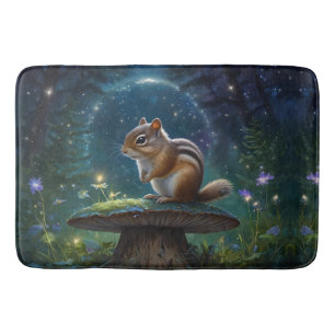 Tapis De Bain Cute Chipmunk sur Champignons dans le Jardin Magiq