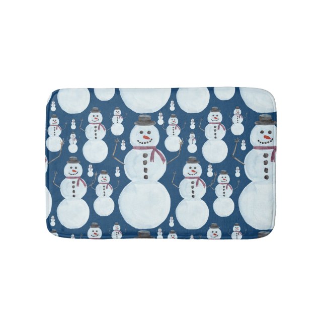 Tapis De Bain Cute Frosty Blue Snowman Motif d'aquarelle (Devant)