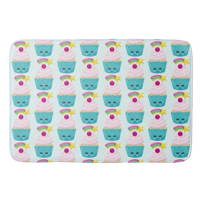 Tapis De Bain Cute gâteau bleu avec Motif de visage Kawaii (Devant)