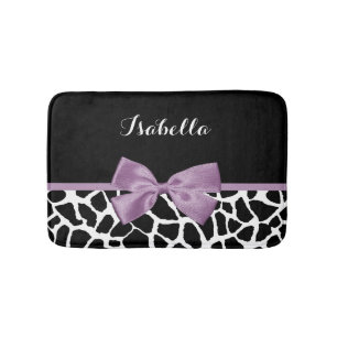 Tapis De Bain Cute Giraffe Imprimer Lavande Violet Bow Avec Nom