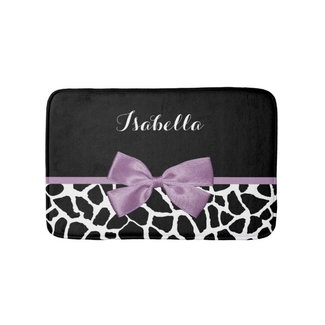Tapis De Bain Cute Giraffe Imprimer Lavande Violet Bow Avec Nom (Devant)