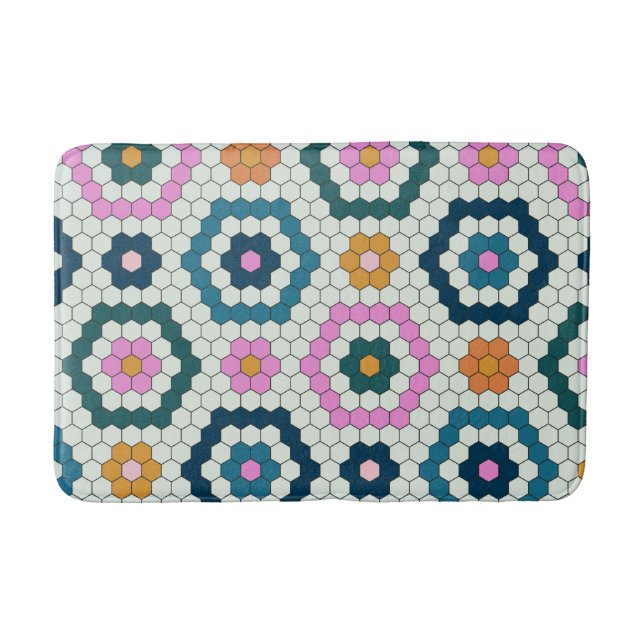 Tapis De Bain Cute Hexagon Formes Carrelage Motif Rétro Turquois (Devant)