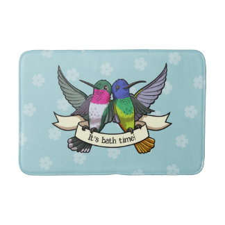 Tapis De Bain Cute Hummingbirds It's Bath Time! Ribbon Cartoon