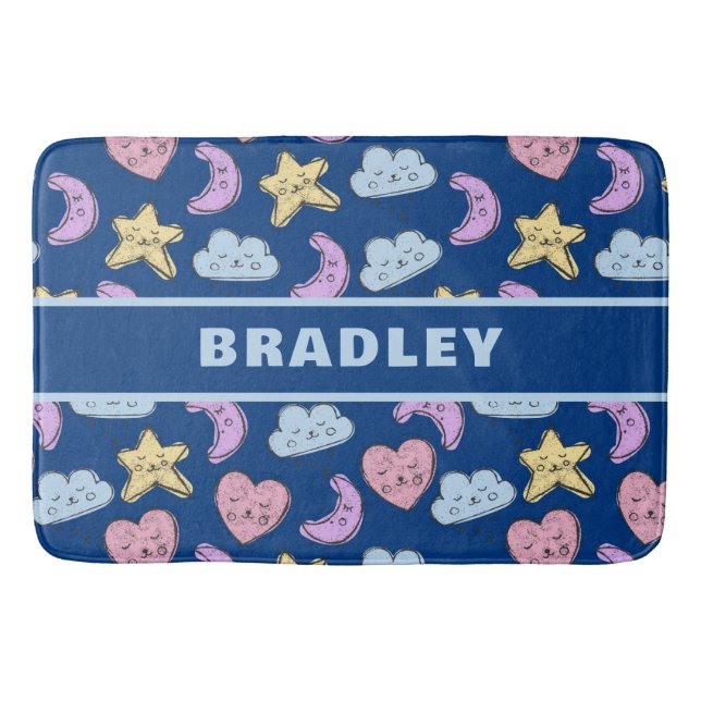Tapis De Bain Cute Kids Heart Star Moon Blue Baby (Devant)