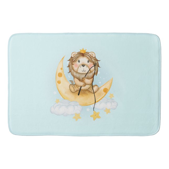Tapis De Bain Cute Lion Pêche sur l'aquarelle de la lune (Devant)