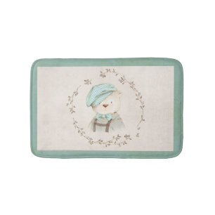 Tapis De Bain Cute Ours Teddy Floral Vintage Whimsy