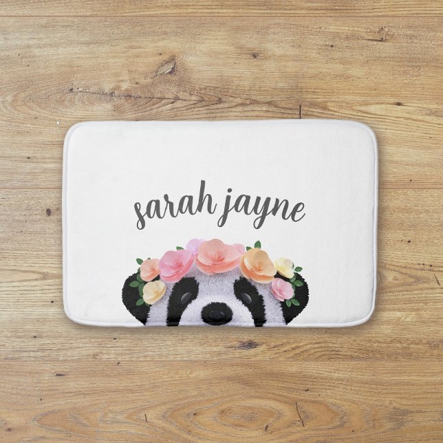 Tapis De Bain Cute Panda Porteur Fille Personnalisée Enfants Mat (A cute panda bear bath mat with space for your name)