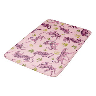 Tapis De Bain Cute Pink Tigers Tropical Leaves Abstract Animal