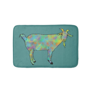 Tapis De Bain Cute Quirky Chèvre Colorée Funny Funky Animal Art