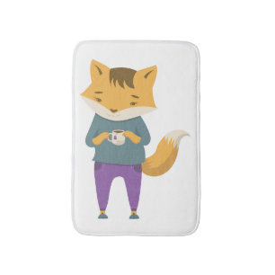 Tapis De Bain Cute renard avec tasse de thé