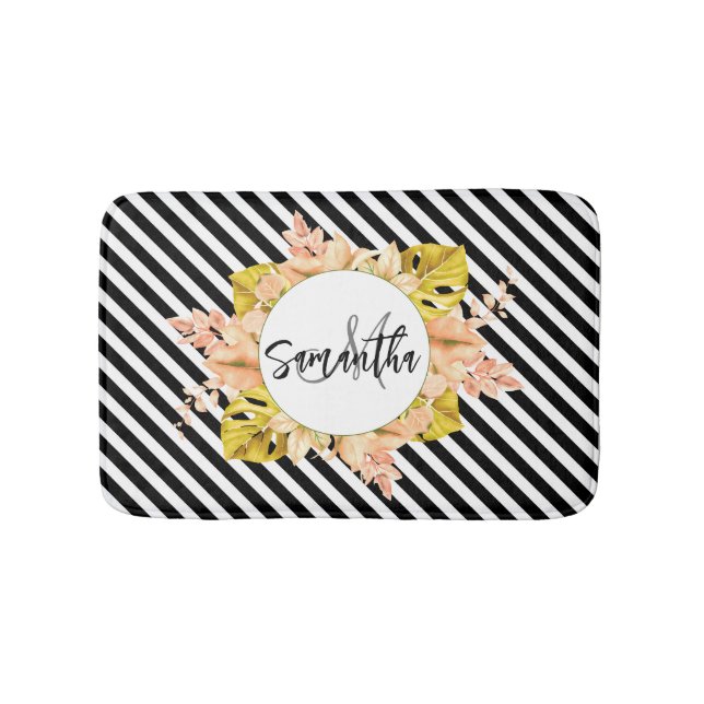 Tapis De Bain Cute Stripes et Monogramme Floral (Devant)