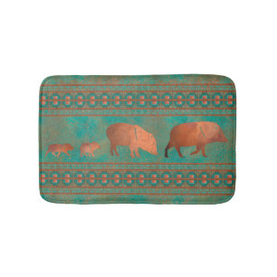 Tapis De Bain Cute sud-ouest Javelina Famille Cuivre Turquoise P
