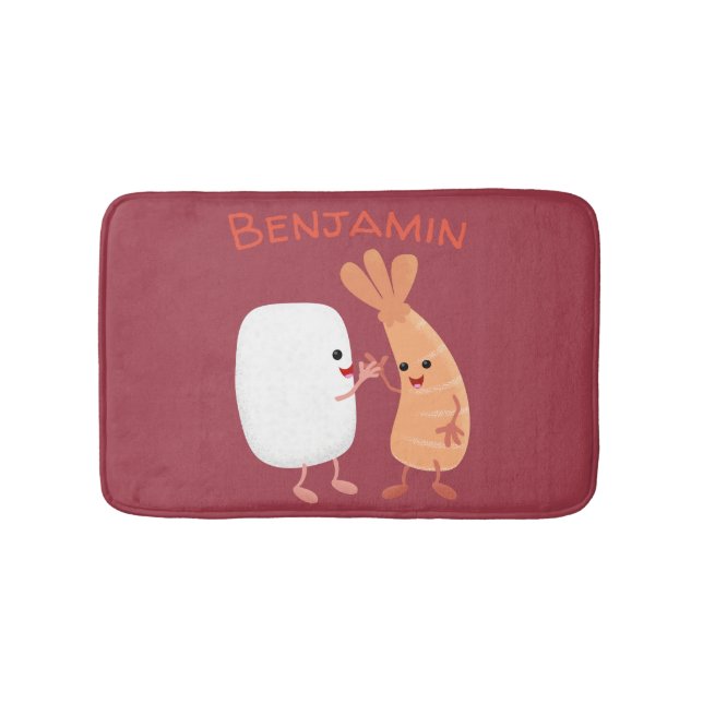 Tapis De Bain Cute sushi riz crevettes amis dessin animé (Devant)