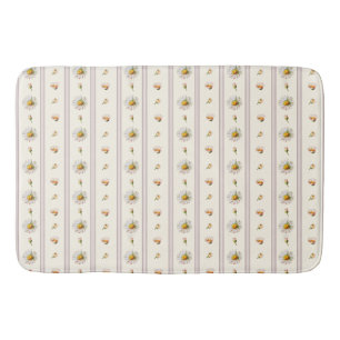 Tapis De Bain Cute Vintage Daisy Stripes Crème Blanc