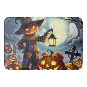 Tapis De Bain Cute, Whimsical Halloween épouvantail & citrouille