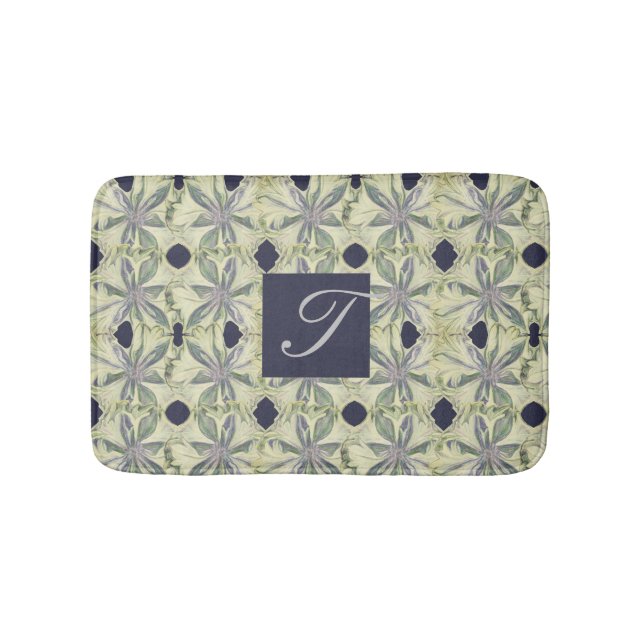 Tapis De Bain Cyanus Flower et Navy Bl. Monogramme (Devant)