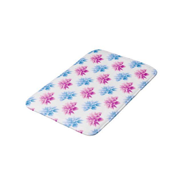 Tapis De Bain Dahlia Rose, Dahla Bleue, Motif Floral, Fleurs (Angle)