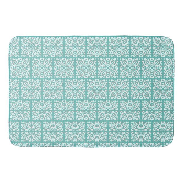 Tapis De Bain Damas blanc sur bleu (Devant)