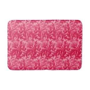 Tapis De Bain Damas de fleurs jacobées, fuchsia et rose pâle