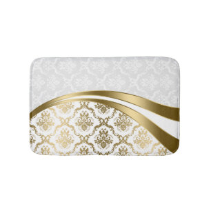 Tapis De Bain Damas Florales Blanches Et Or 2