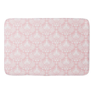 Tapis De Bain Damas florales vintages blanches et rose pâle moti