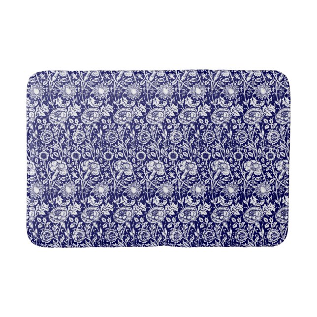 Tapis De Bain Damassé d'oeillet de Nouveau d'art, bleu d'indigo (Devant)