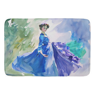 Tapis De Bain Dame en Robe Bleue - Peinture aquarelle