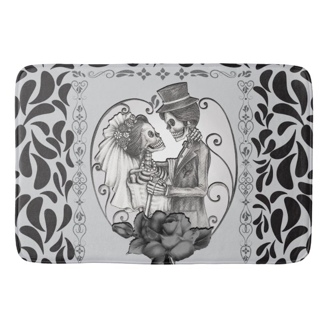 Tapis De Bain Danse de mariage du couple d'amoureux squelettes (Devant)
