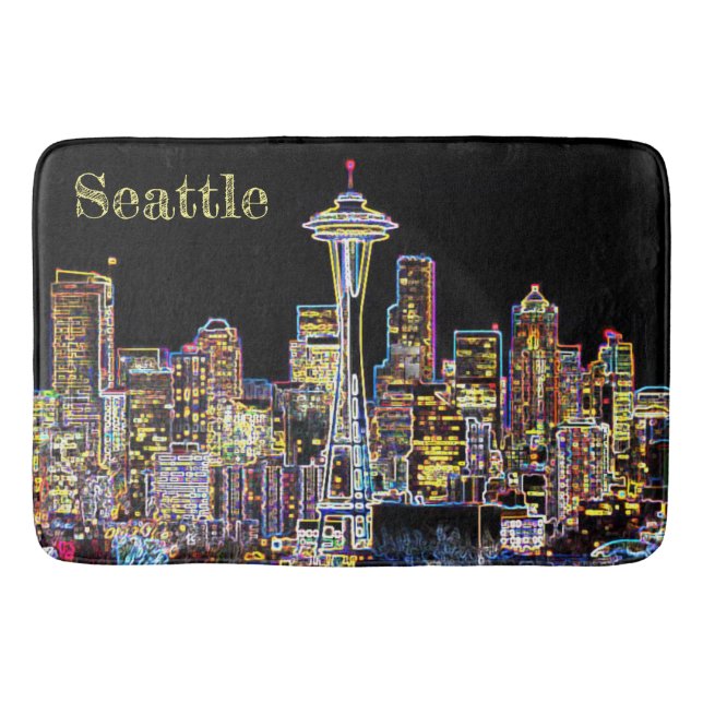 Tapis De Bain Dark be the Night - Luminous Seattle Skyline (Devant)