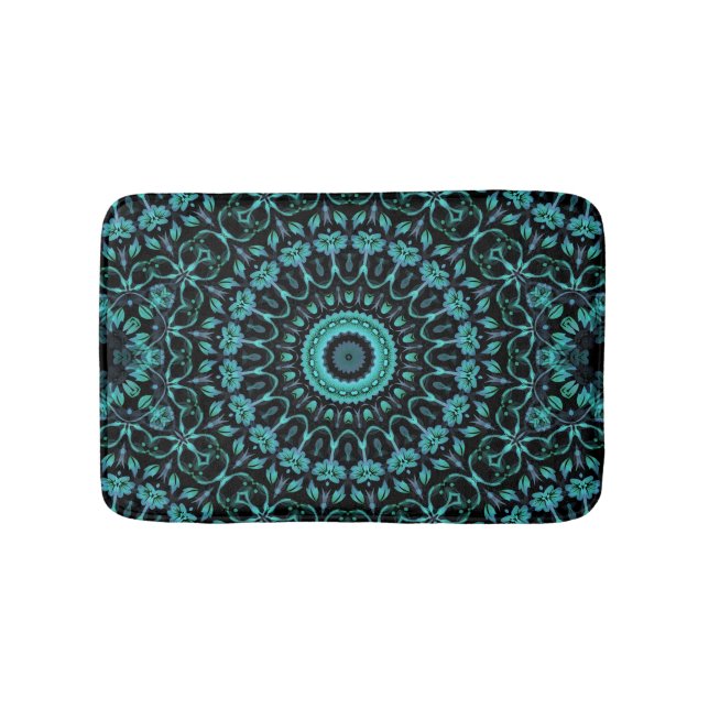 Tapis De Bain Dark Turquoise Floral Mandala (Devant)