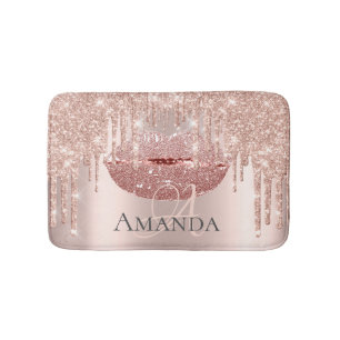 Tapis De Bain Déchets Rose Pink Blush Parties scintillant Nom Mo