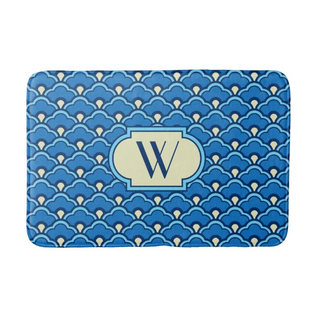 Tapis De Bain Déco pétoncles chinois, bleu océan et Indigo (Devant)
