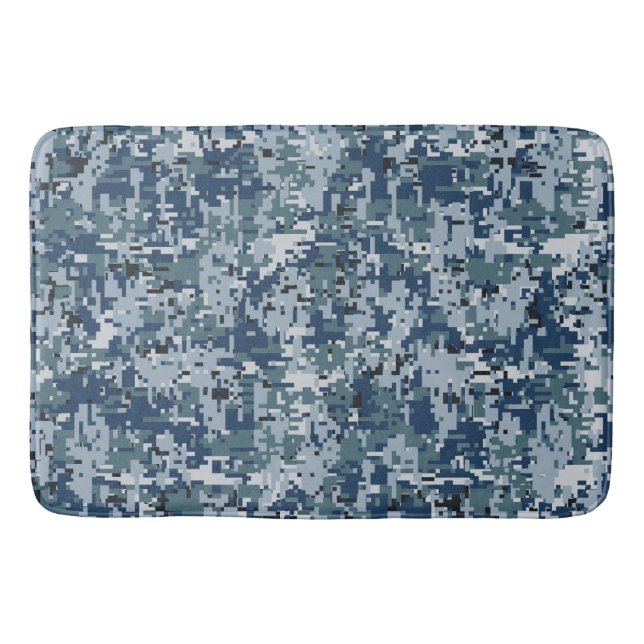 Tapis De Bain Décor Camouflage Pixels numériques bleu marine (Devant)