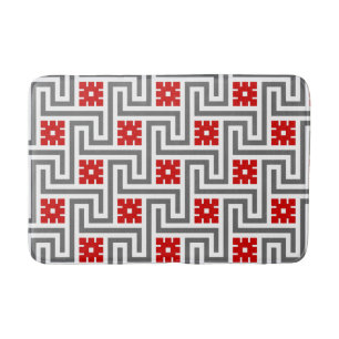 Tapis De Bain Décor Clé grecque, rouge, blanc et gris / gris