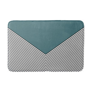 Tapis De Bain Décor de chevron noir et blanc et triangle bleu
