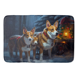 Tapis De Bain Décor de Noël Basenji Snowy Sleigh