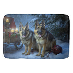 Tapis De Bain Décor de Noël du berger allemand Snowy Sleigh