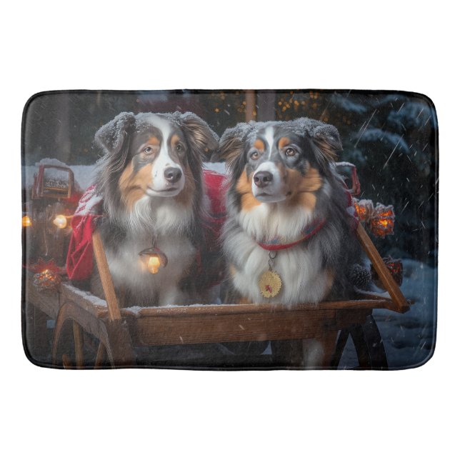 Tapis De Bain Décor de Noël du berger australien Snowy Sleigh (Devant)