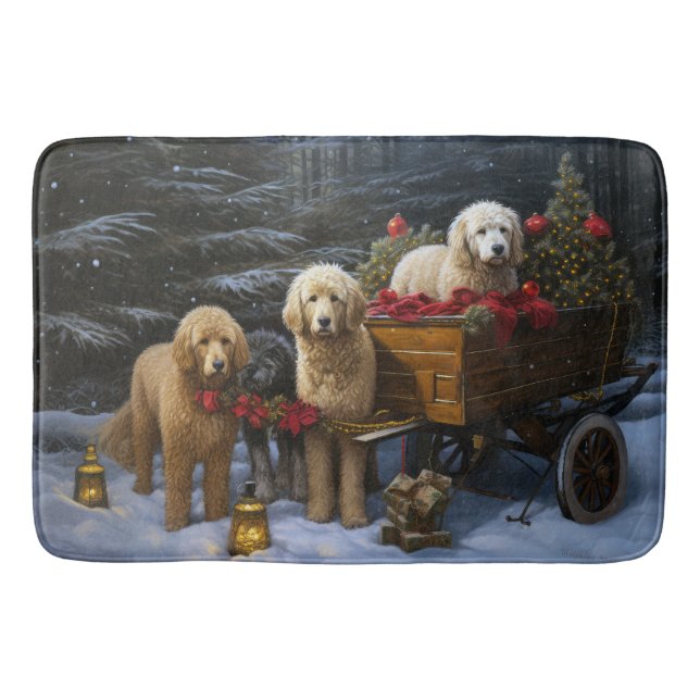 Tapis De Bain Décor de Noël Goldendoodle Snowy Sleigh (Devant)