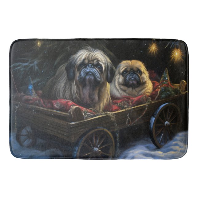 Tapis De Bain Décor de Noël Pekingese Snowy Sleigh (Devant)