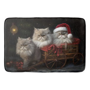 Tapis De Bain Décor de Noël Perse Chat Snowy Sleigh
