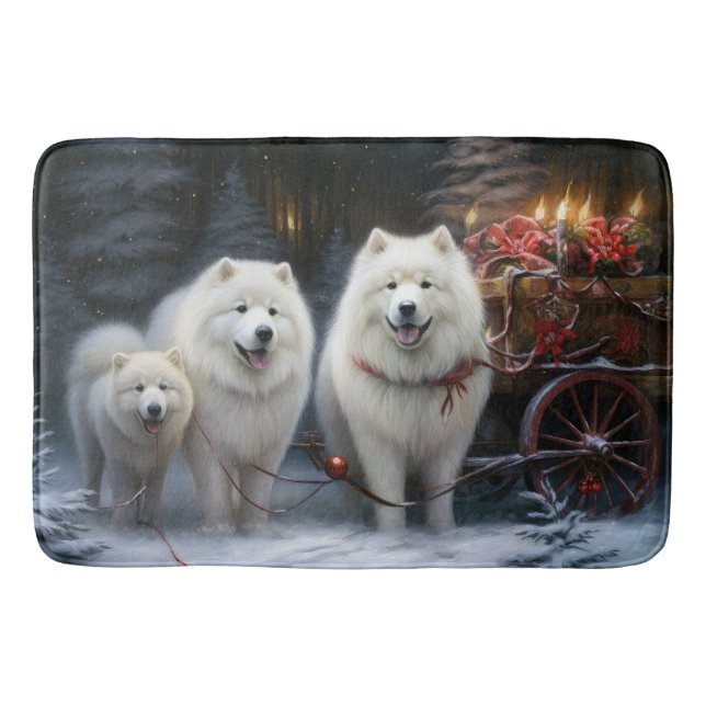 Tapis De Bain Décor de Noël Samoyed Snowy Sleigh (Devant)