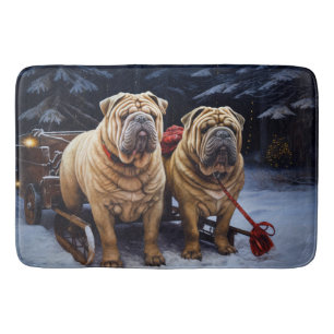 Tapis De Bain Décor de Noël Shar Pei Snowy Sleigh