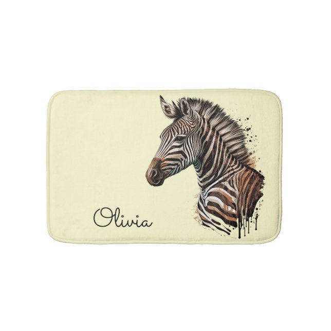 Tapis De Bain Décor de tête de zèbre aquarelle (Devant)