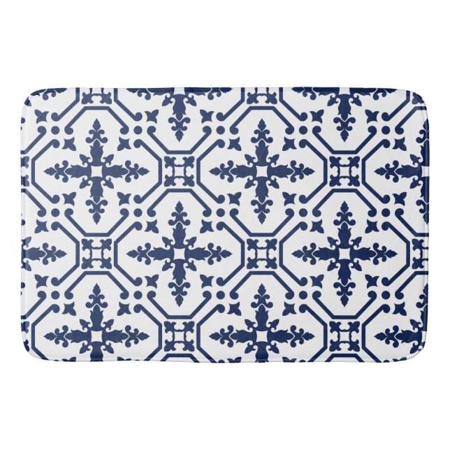 Tapis De Bain Décor géométrique bleu carrelage marocain (Devant)