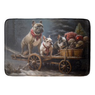 Tapis De Bain Décoration de Noël French Bulldog Snowy Sleigh